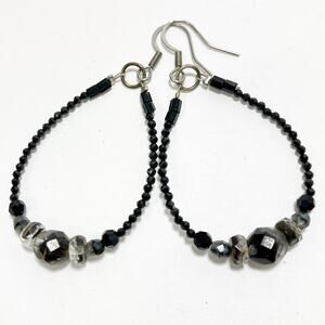 Fire polished black crystal earrings in Swarovski beaded teardrop loop dangle